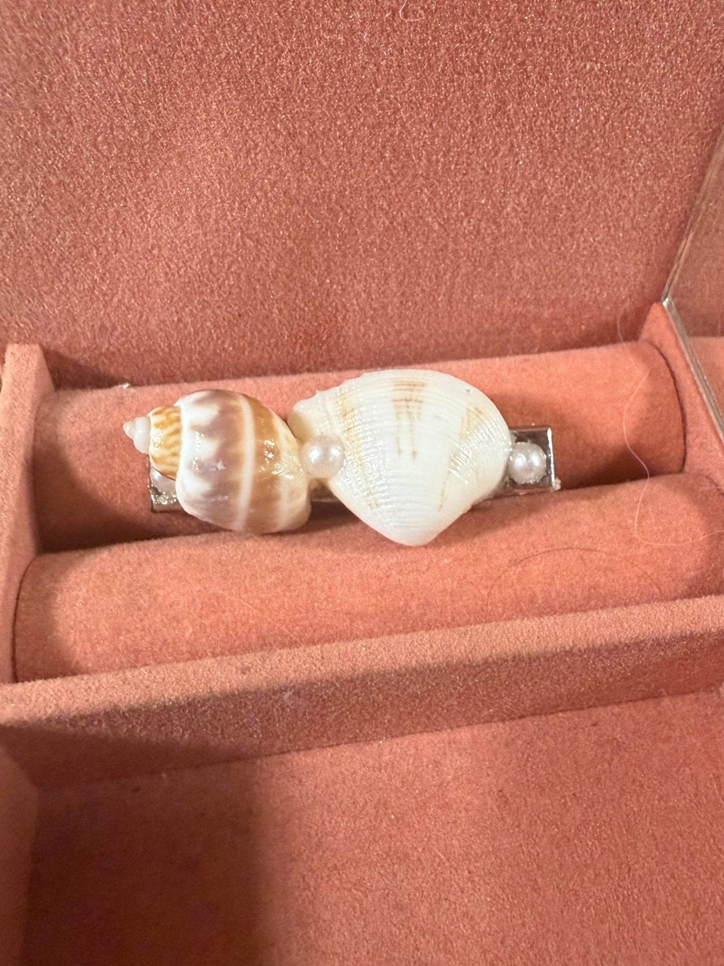 Seashell hair clip in a pink jewelry box