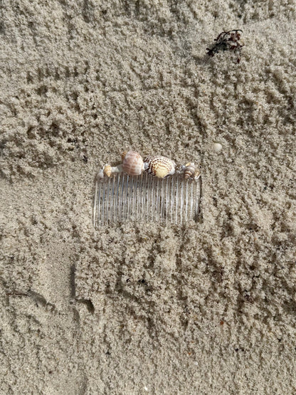 Seashell hair comb in the sand