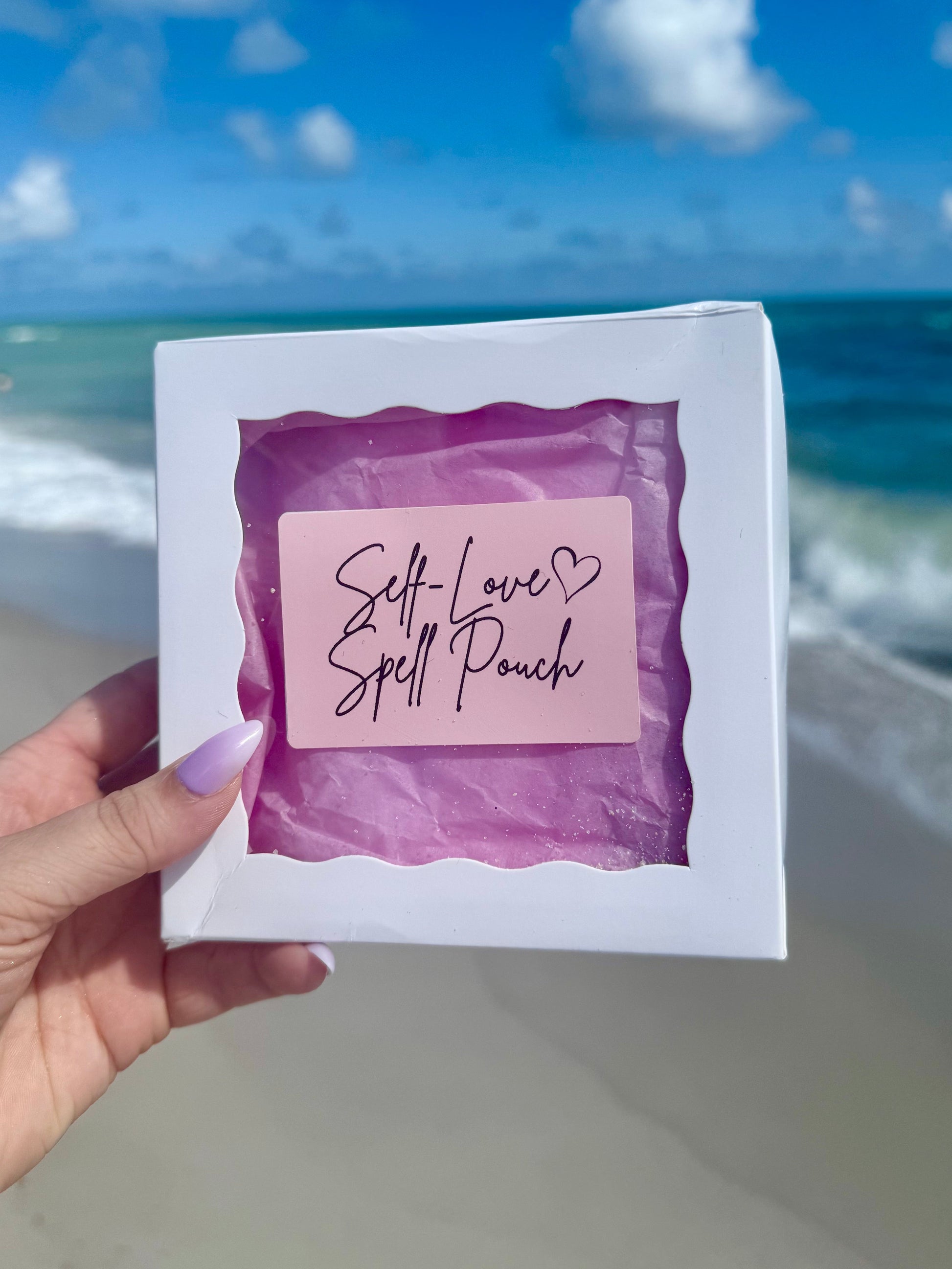 Self love spell pouch with beach background